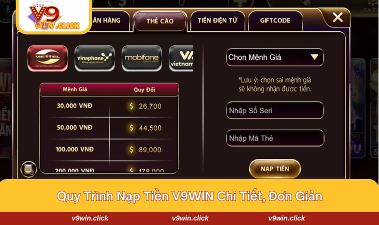 nap tien v9win 1 Bật mí quy trình nạp tiền V9WIN đơn giản nhất